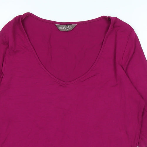 Marks and Spencer Womens Purple Cotton Basic T-Shirt Size 10 V-Neck