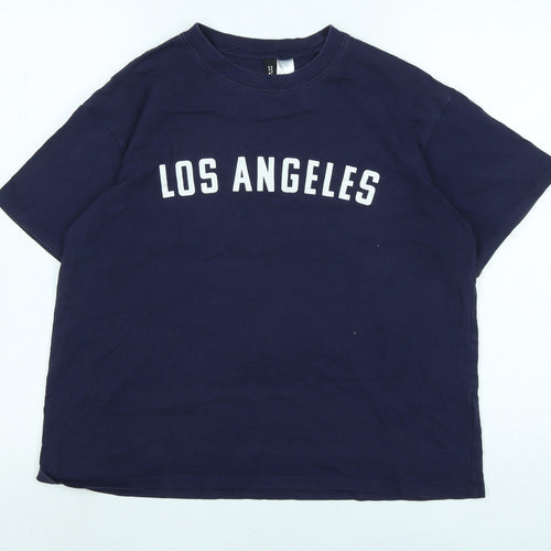 Divided Womens Blue Cotton Basic T-Shirt Size S Crew Neck - Logo - Los Angeles