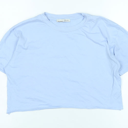 Pull&Bear Womens Blue Cotton Basic T-Shirt Size M Crew Neck