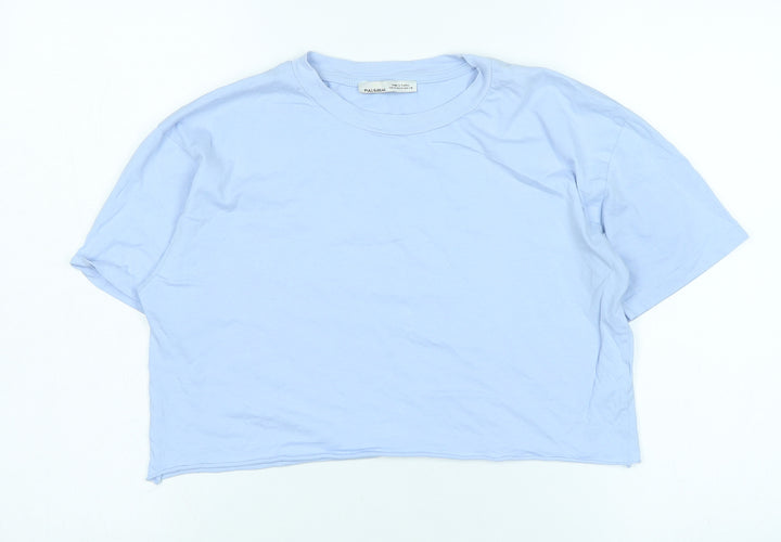 Pull&Bear Womens Blue Cotton Basic T-Shirt Size M Crew Neck