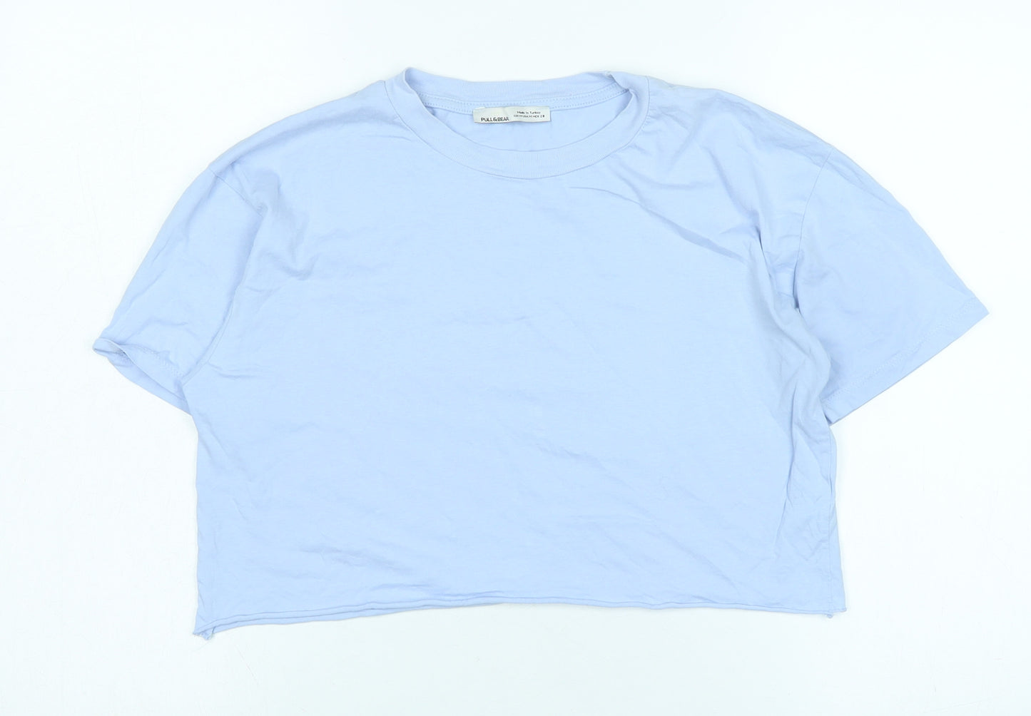 Pull&Bear Womens Blue Cotton Basic T-Shirt Size M Crew Neck