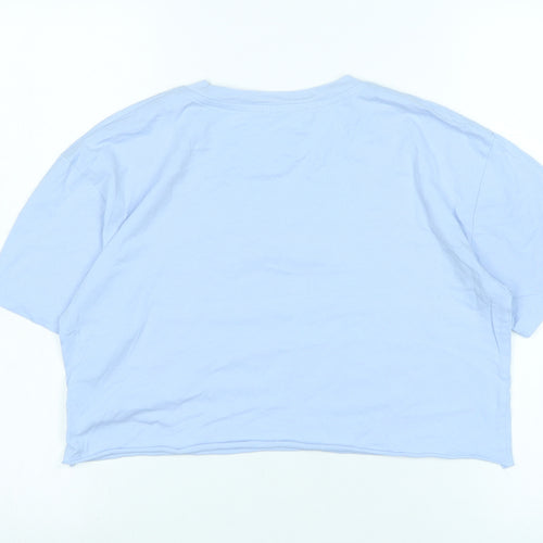 Pull&Bear Womens Blue Cotton Basic T-Shirt Size M Crew Neck