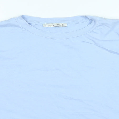 Pull&Bear Womens Blue Cotton Basic T-Shirt Size M Crew Neck