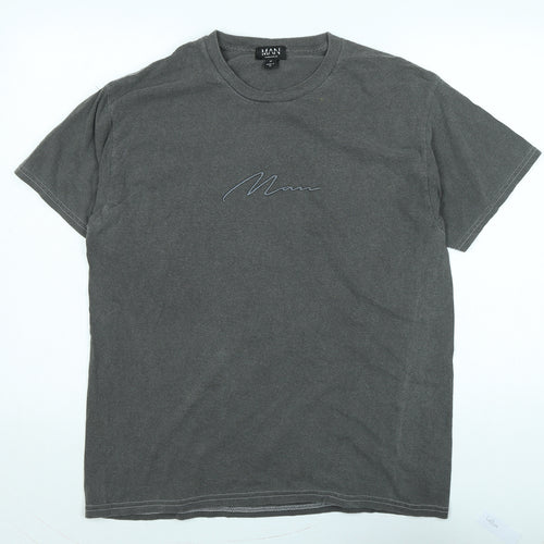 boohoo man Mens Grey Cotton T-Shirt Size M Crew Neck