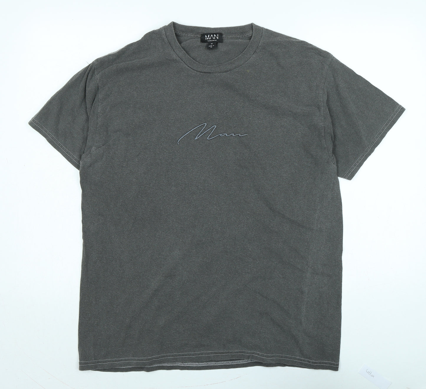 boohoo man Mens Grey Cotton T-Shirt Size M Crew Neck