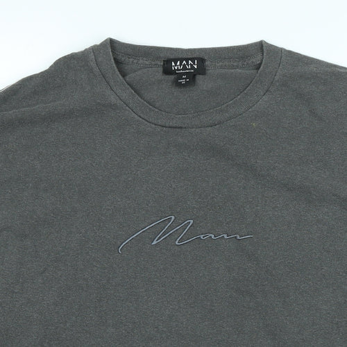 boohoo man Mens Grey Cotton T-Shirt Size M Crew Neck