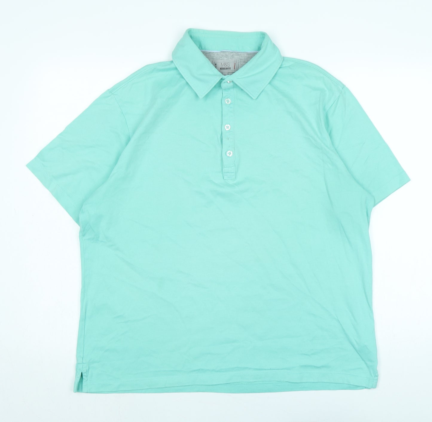 Marks and Spencer Mens Green Cotton Polo Size L Collared