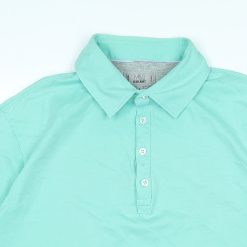 Marks and Spencer Mens Green Cotton Polo Size L Collared