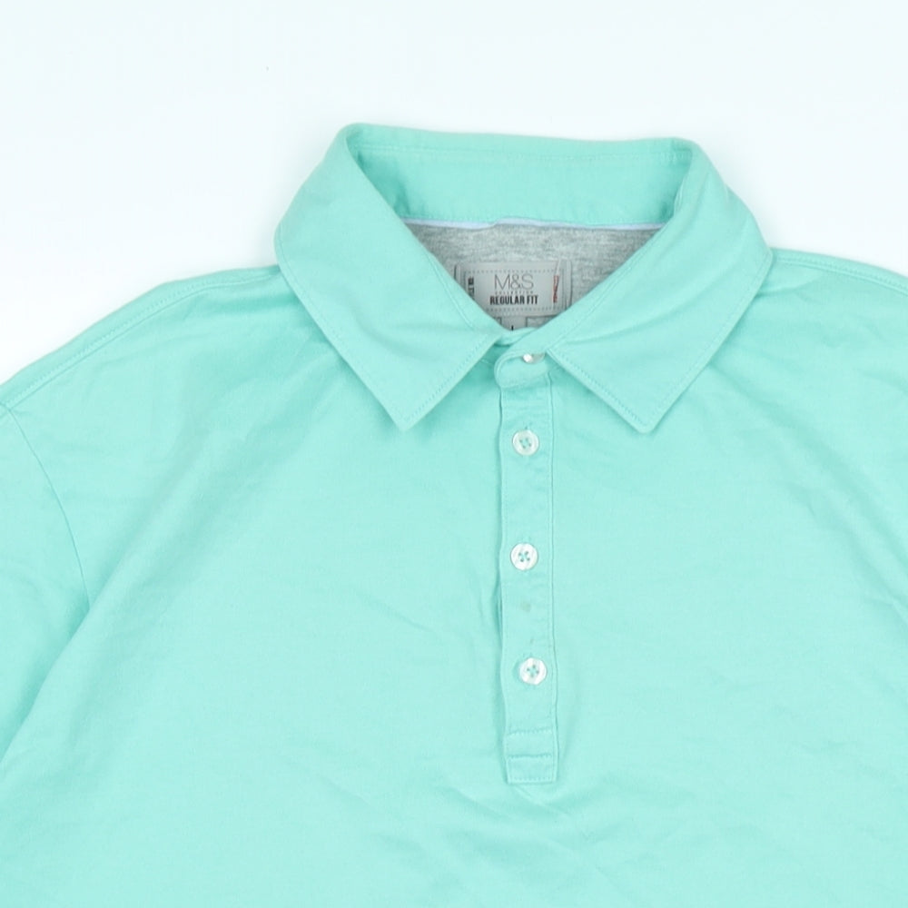 Marks and Spencer Mens Green Cotton Polo Size L Collared