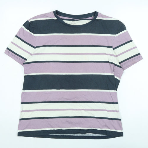 Marks and Spencer Mens Multicoloured Striped Cotton T-Shirt Size M Crew Neck