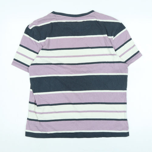 Marks and Spencer Mens Multicoloured Striped Cotton T-Shirt Size M Crew Neck