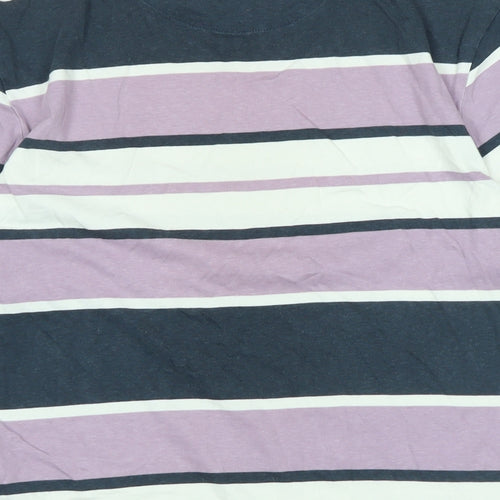 Marks and Spencer Mens Multicoloured Striped Cotton T-Shirt Size M Crew Neck