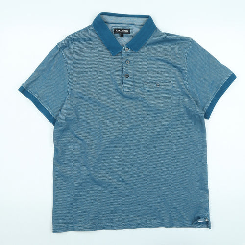 Collection Mens Blue Cotton Polo Size M Collared Button