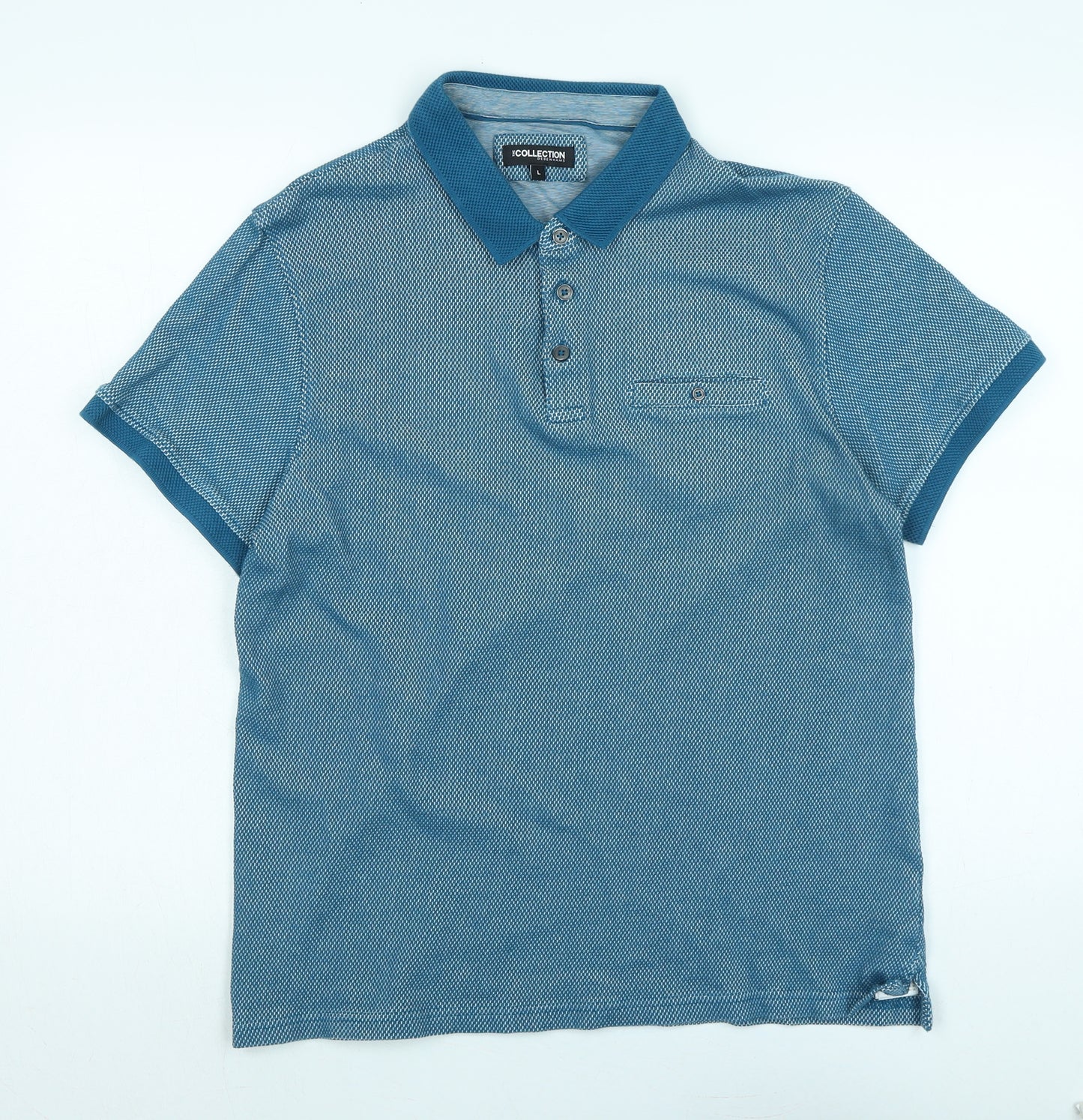 Collection Mens Blue Cotton Polo Size M Collared Button