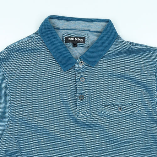 Collection Mens Blue Cotton Polo Size M Collared Button