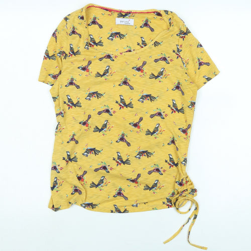 Marks and Spencer Womens Yellow Cotton Basic Blouse Size 10 Scoop Neck