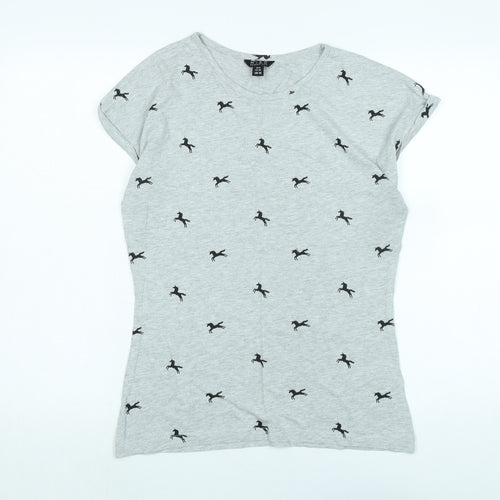 Miso Womens Grey Cotton Basic T-Shirt Size 10 Scoop Neck - Unicorns