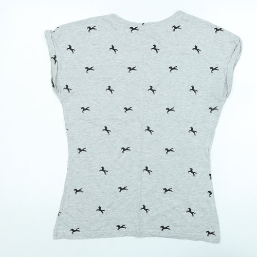 Miso Womens Grey Cotton Basic T-Shirt Size 10 Scoop Neck - Unicorns