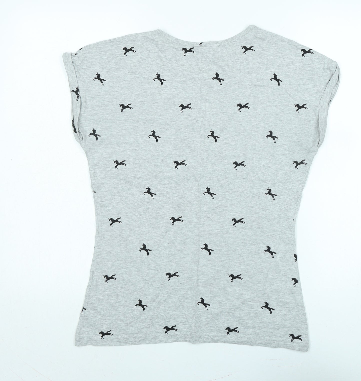 Miso Womens Grey Cotton Basic T-Shirt Size 10 Scoop Neck - Unicorns