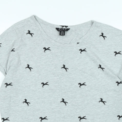 Miso Womens Grey Cotton Basic T-Shirt Size 10 Scoop Neck - Unicorns