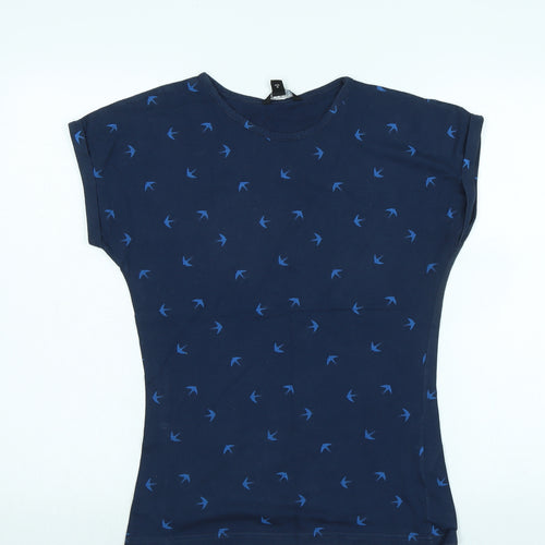 Miso Womens Blue Cotton Basic T-Shirt Size 10 Scoop Neck - Birds