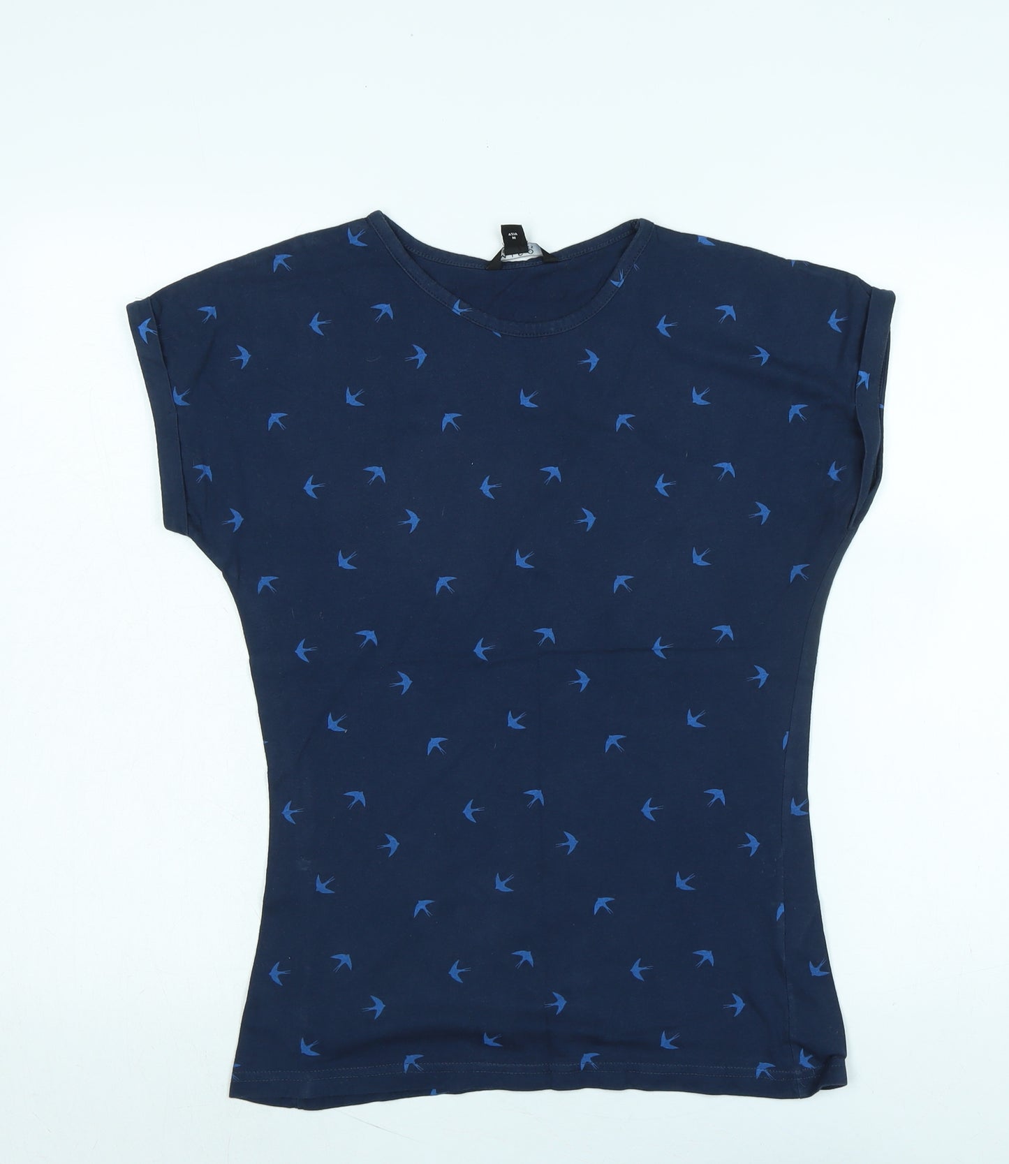 Miso Womens Blue Cotton Basic T-Shirt Size 10 Scoop Neck - Birds