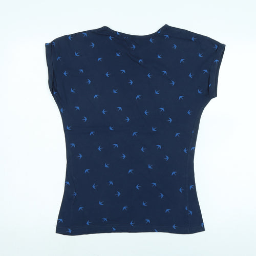 Miso Womens Blue Cotton Basic T-Shirt Size 10 Scoop Neck - Birds