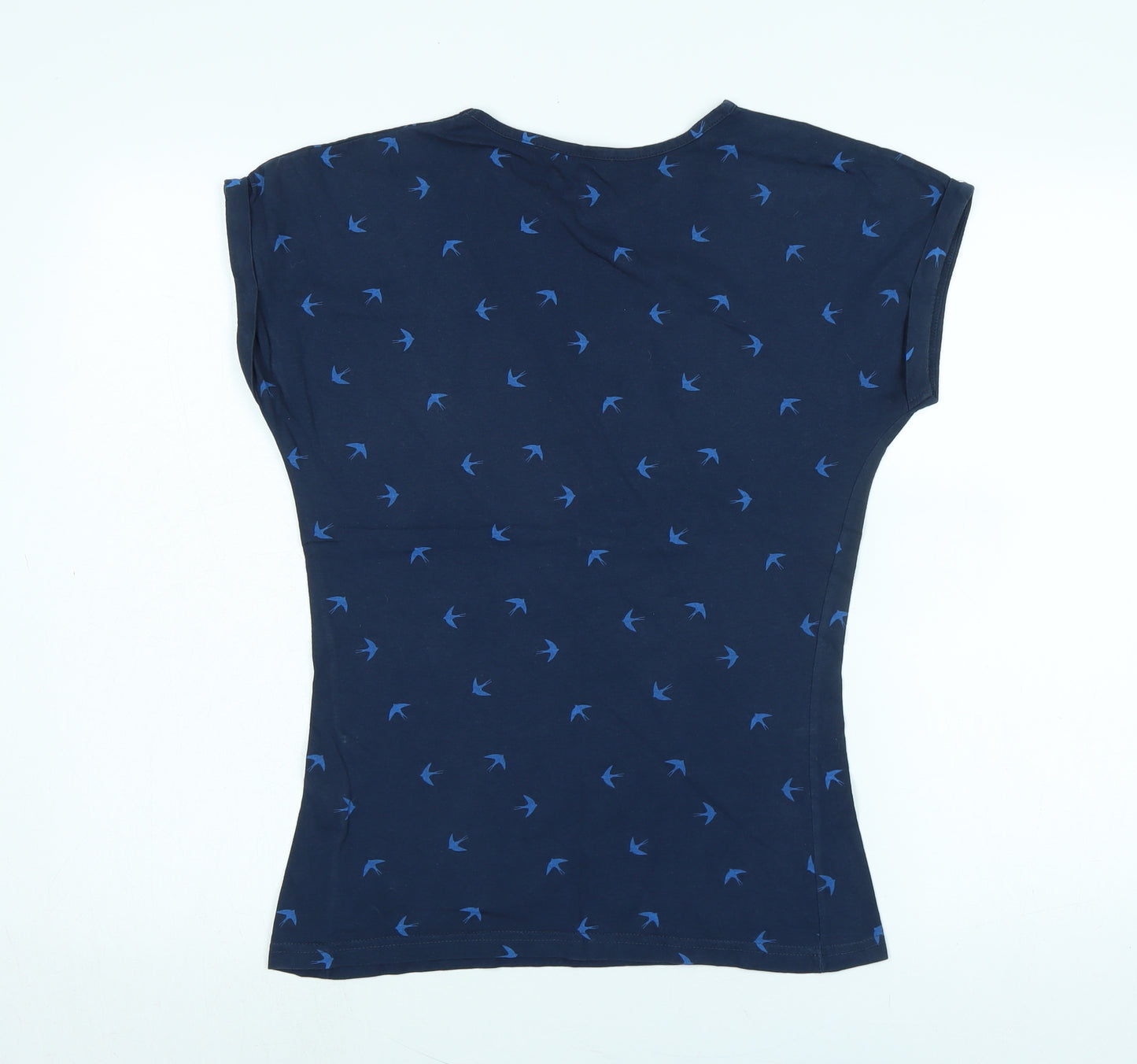 Miso Womens Blue Cotton Basic T-Shirt Size 10 Scoop Neck - Birds