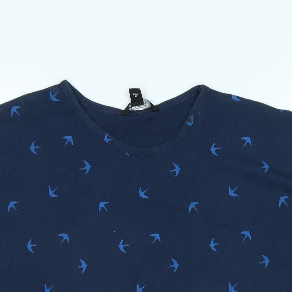 Miso Womens Blue Cotton Basic T-Shirt Size 10 Scoop Neck - Birds