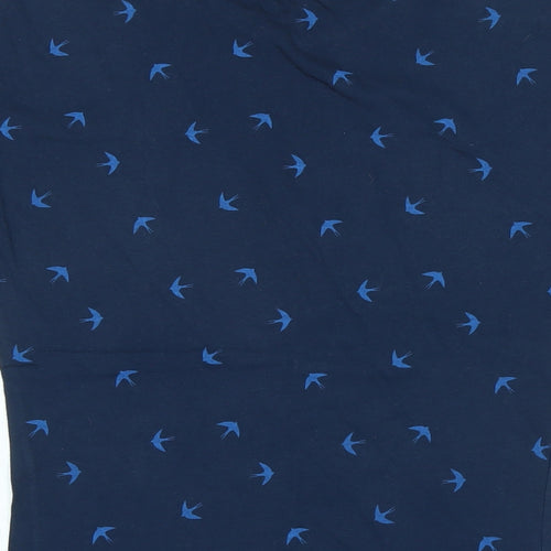 Miso Womens Blue Cotton Basic T-Shirt Size 10 Scoop Neck - Birds