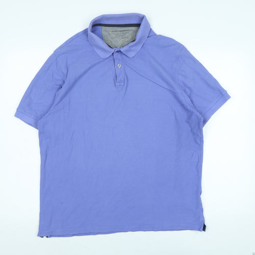 Marks and Spencer Mens Blue Polyester Polo Size L Collared Button