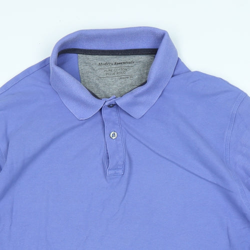 Marks and Spencer Mens Blue Polyester Polo Size L Collared Button