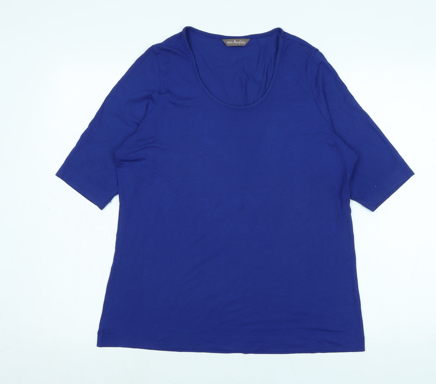 Marks and Spencer Womens Blue Cotton Basic T-Shirt Size 18 Scoop Neck