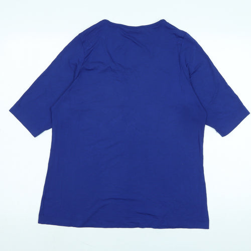 Marks and Spencer Womens Blue Cotton Basic T-Shirt Size 18 Scoop Neck