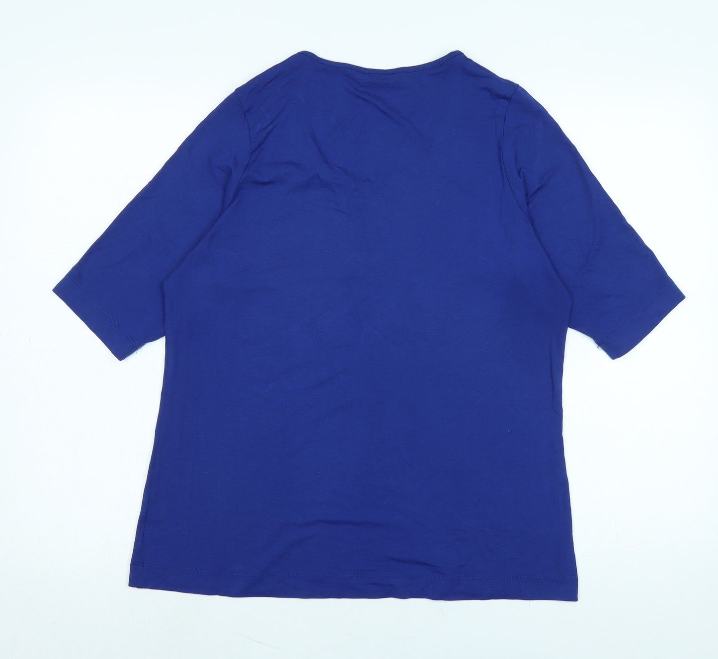 Marks and Spencer Womens Blue Cotton Basic T-Shirt Size 18 Scoop Neck