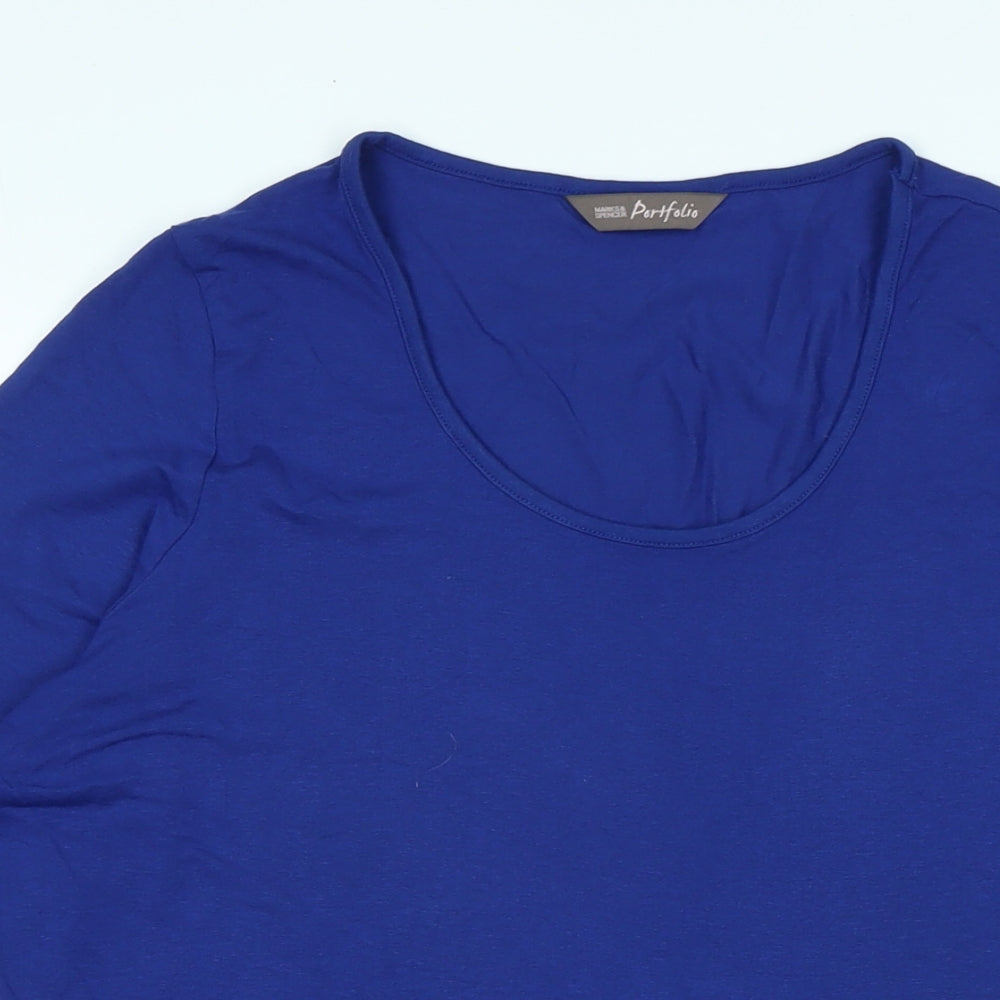 Marks and Spencer Womens Blue Cotton Basic T-Shirt Size 18 Scoop Neck