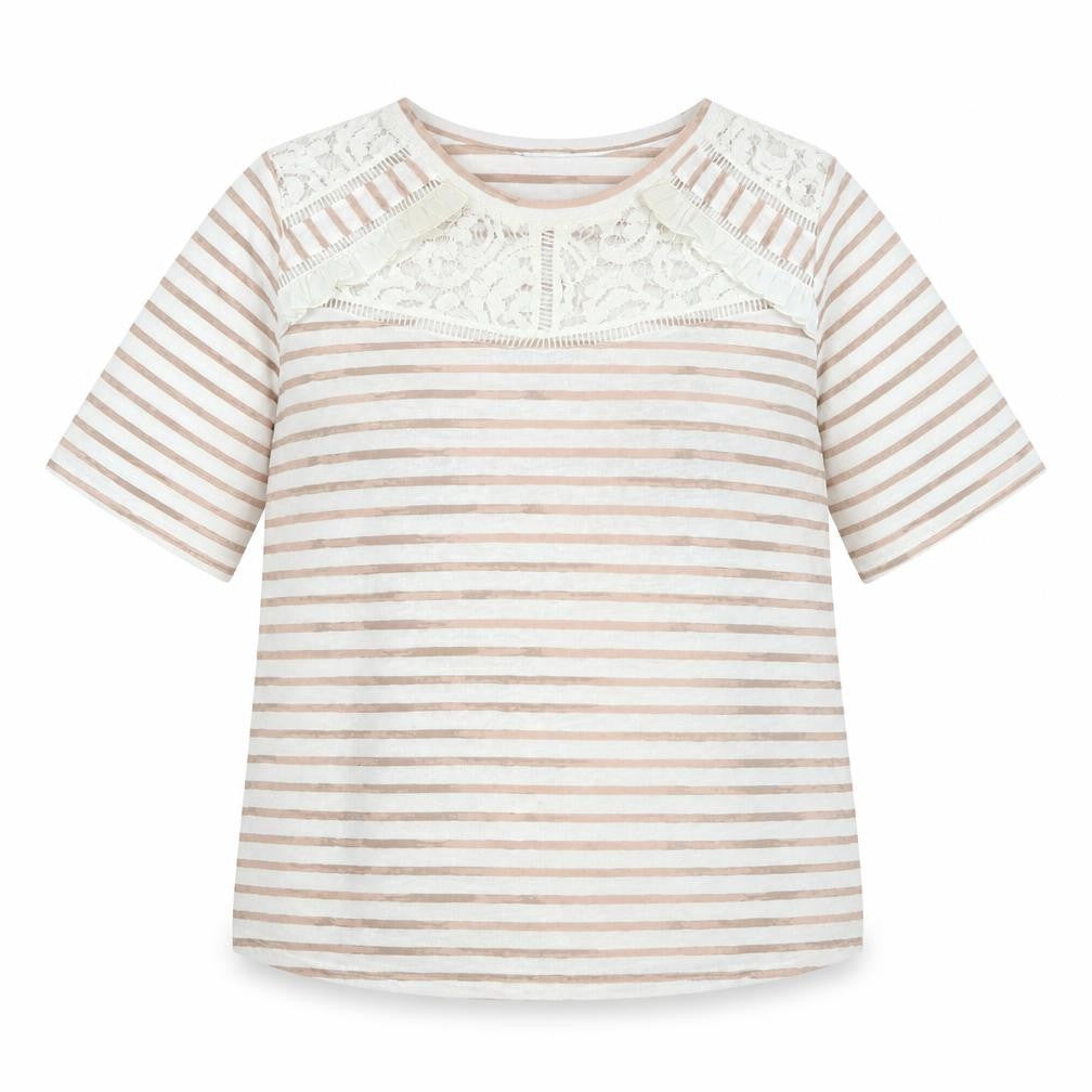 Front view of Marks & Spencer women’s white cotton basic blouse, size UK 16, crew neck - lace detail