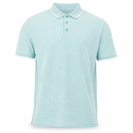 Front view of Marks & Spencer men’s green polyester polo size lt collared button