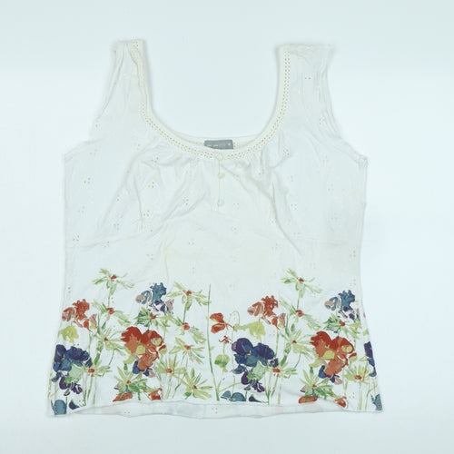 Marks and Spencer Womens White Floral Cotton Basic Tank Size 18 Scoop Neck