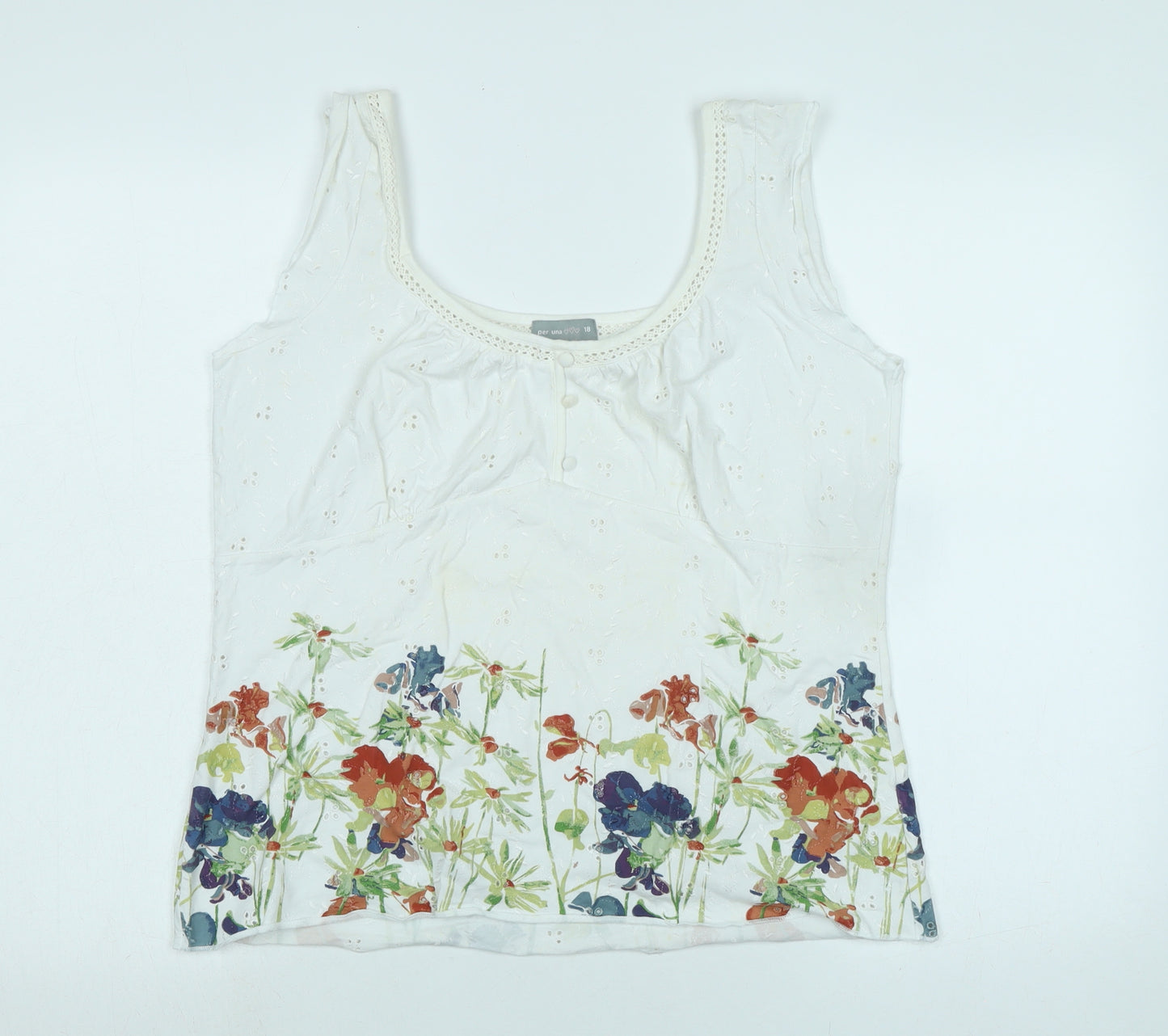 Marks and Spencer Womens White Floral Cotton Basic Tank Size 18 Scoop Neck