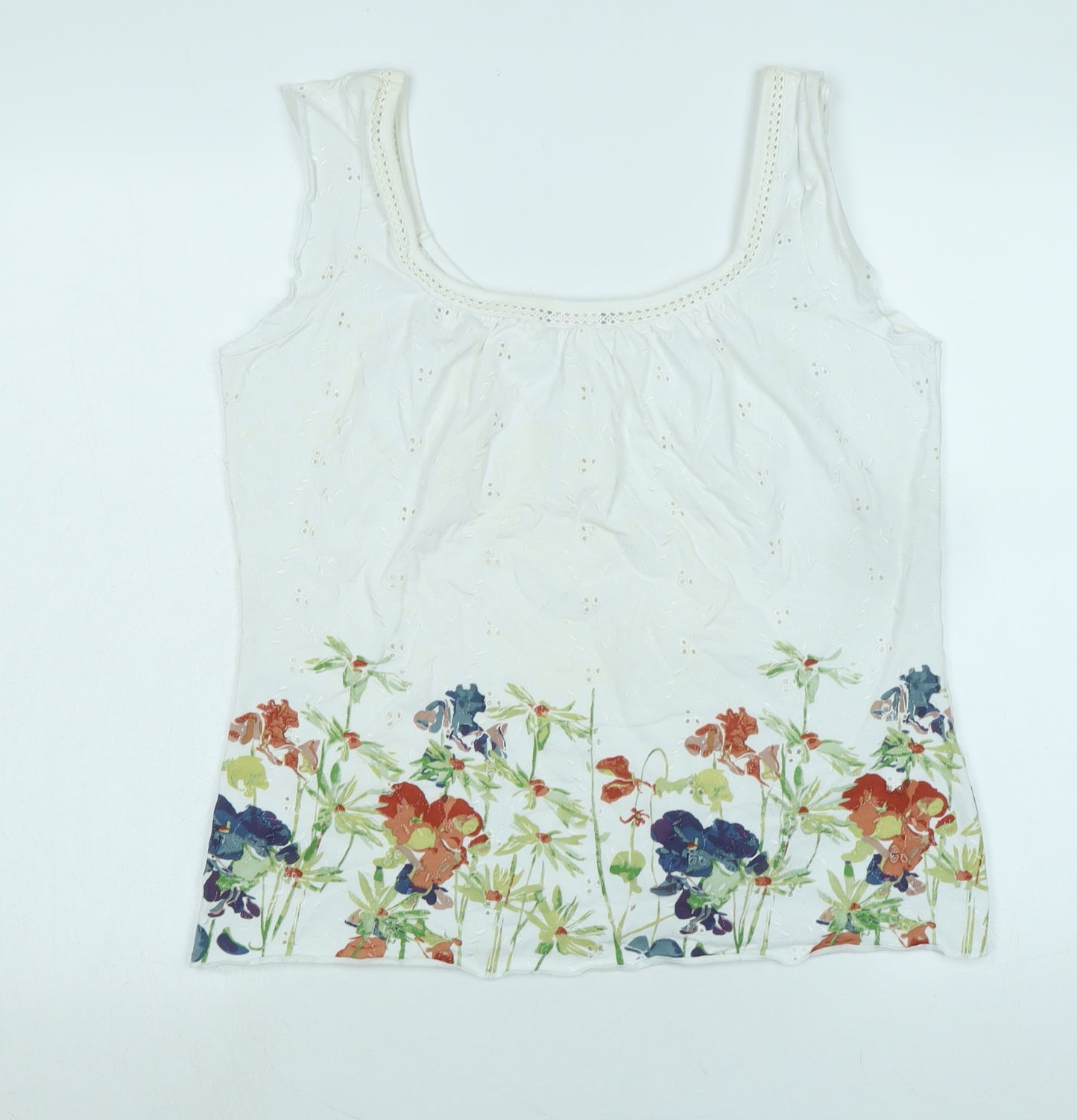 Marks and Spencer Womens White Floral Cotton Basic Tank Size 18 Scoop Neck