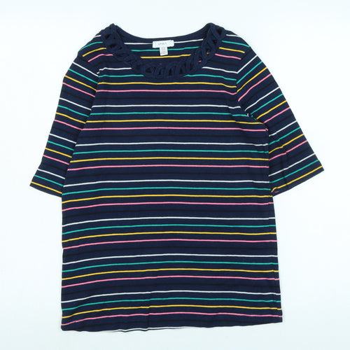 Spirit Womens Blue Striped Cotton Basic T-Shirt Size 10 Scoop Neck