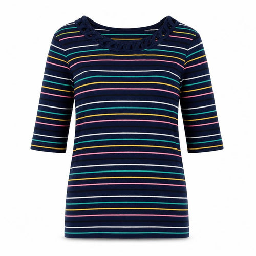 Spirit Womens Blue Striped Cotton Basic T-Shirt Size 10 Scoop Neck