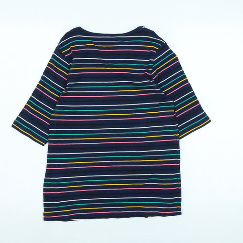 Spirit Womens Blue Striped Cotton Basic T-Shirt Size 10 Scoop Neck