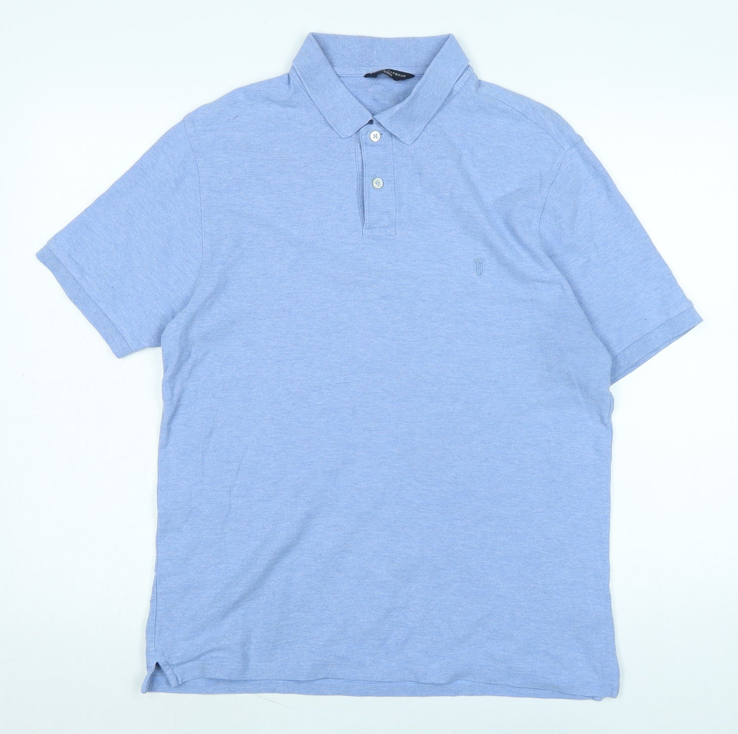 Marks and Spencer Mens Blue Cotton Polo Size M Collared Button