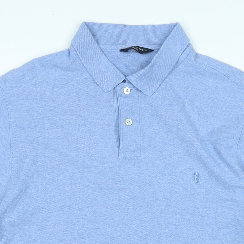 Marks and Spencer Mens Blue Cotton Polo Size M Collared Button