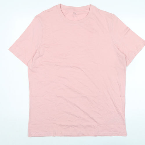 Marks and Spencer Mens Pink Cotton T-Shirt Size L Crew Neck