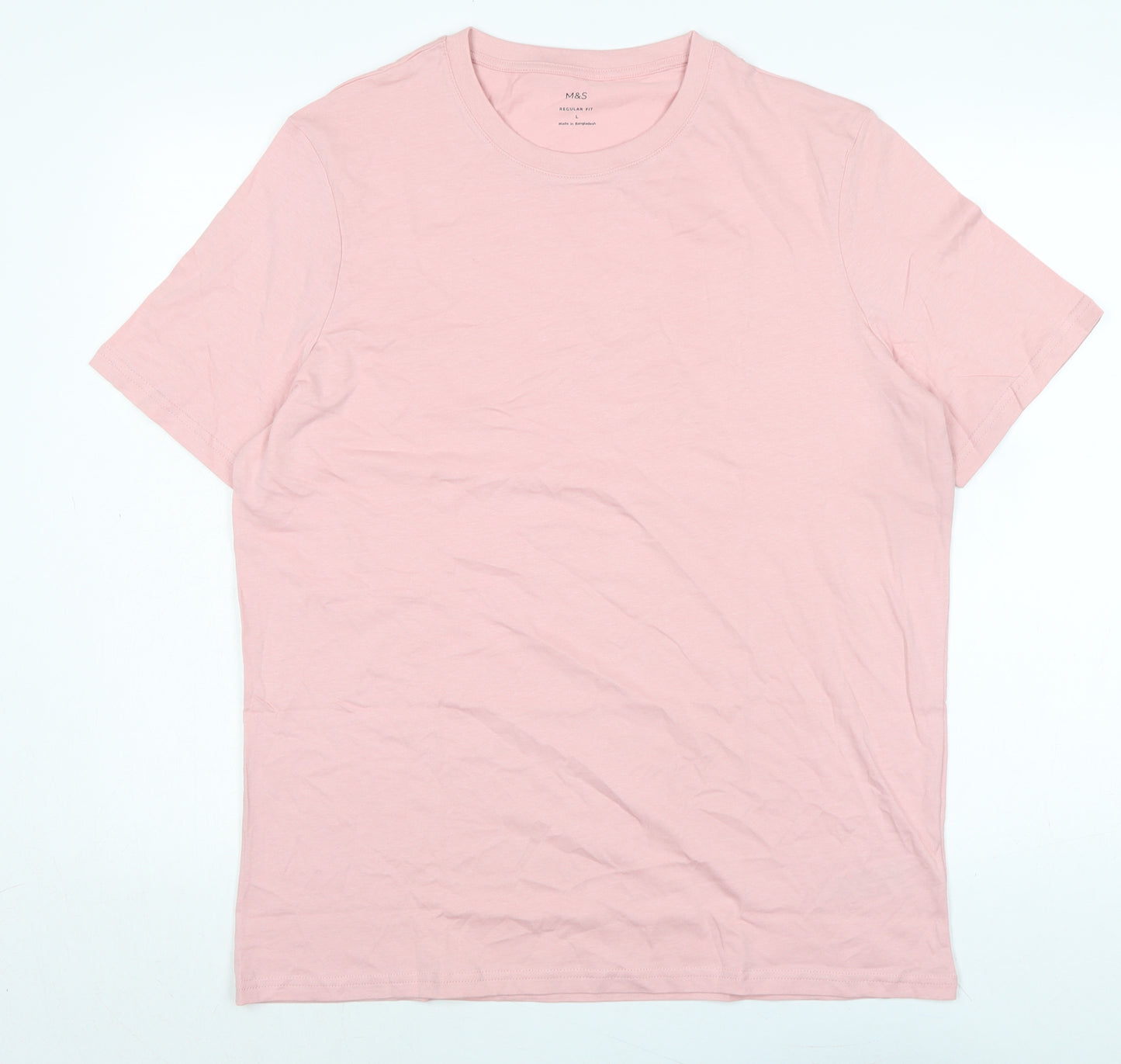 Marks and Spencer Mens Pink Cotton T-Shirt Size L Crew Neck