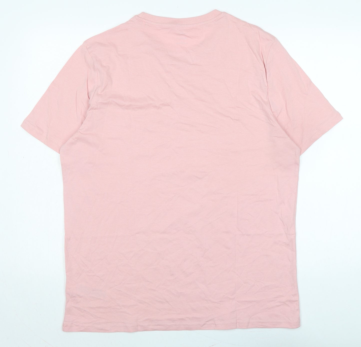 Marks and Spencer Mens Pink Cotton T-Shirt Size L Crew Neck