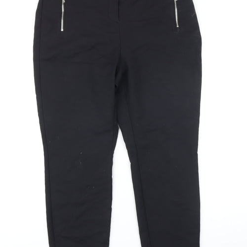 NEXT Womens Black Polyester Cropped Trousers Size 14 L23 in Regular Zip - Elasticated waist